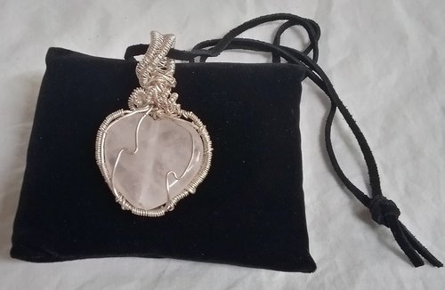Heart shaped rose quartz wire wrapped necklace