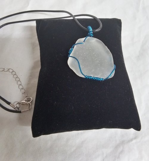 Wire Wrapped River Glass Necklace 