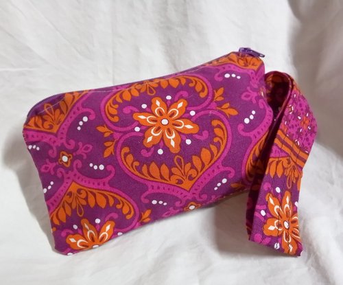 purple /orange hearts and flowers  zippered wristlet bags (clutch) M