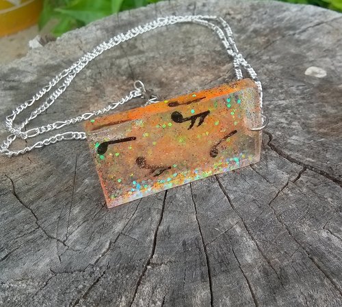 Resin rectangle  pendant  music notes