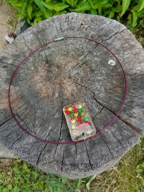 Resin rectangle cannabis leaf Rasta Colors  pendant 