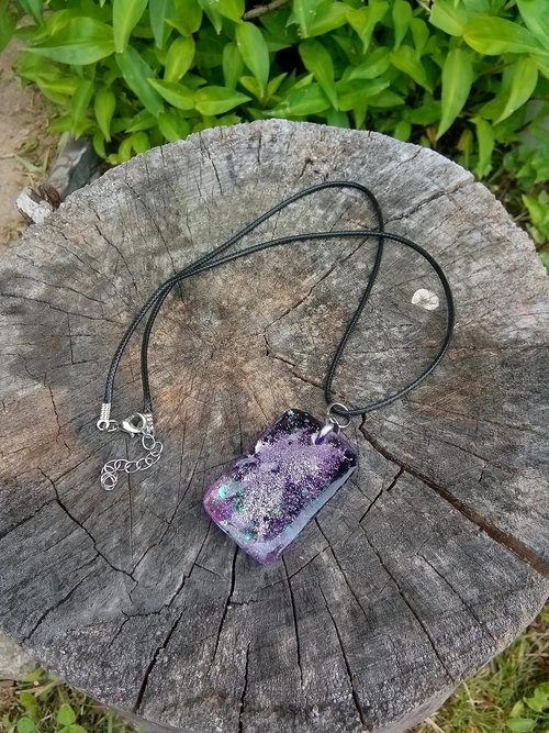 Resin rectangle  pendant purp