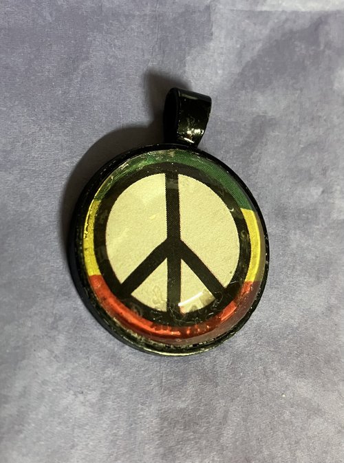 Rastafarian themed Peace sign  Glass   and metal Pendant