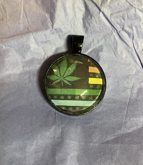  Cannabis Leaves  flag Glass and metal Pendant