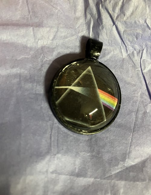 Pink Floyd Dark Side of the Moon rainbow Pyramid  Glass and metal Pendant