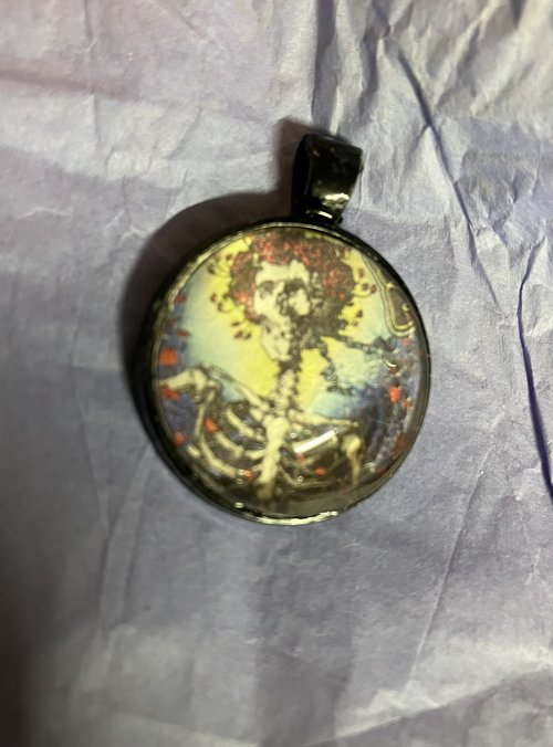 Grateful Dead Skulls and Roses   Glass and metal Pendant