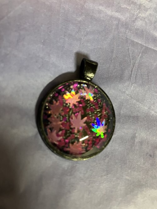 holographic Cannabis Leaves Glass and metal Pendant