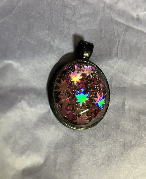 holographic Cannabis Leaves Glass and metal Pendant