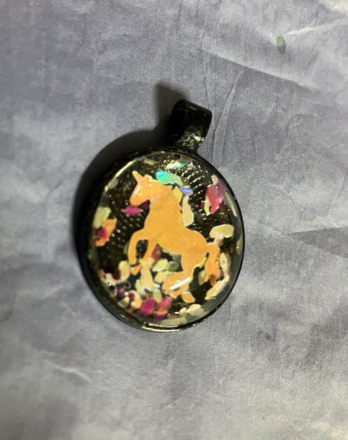 holographic Unicorn Glass and metal Pendants