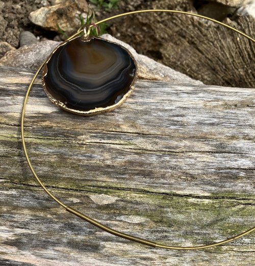 geode slice wire choker necklace 