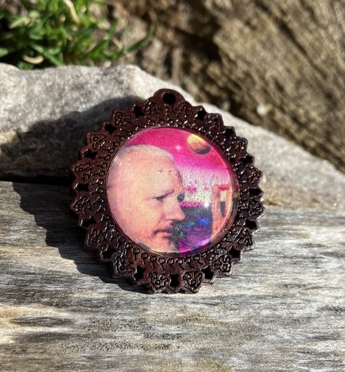 Wood/glass   set Julian Assange free  pendant ( variation)