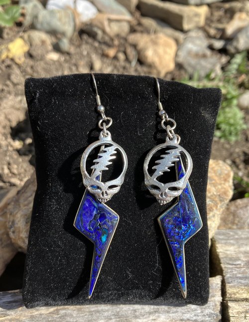 Grateful Dead Stealies with Abalone Bolts inlaid in metal  fish hook earrings