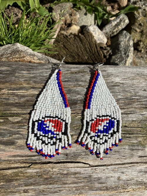 abstract Grateful Dead Steal your face seed bead earrings