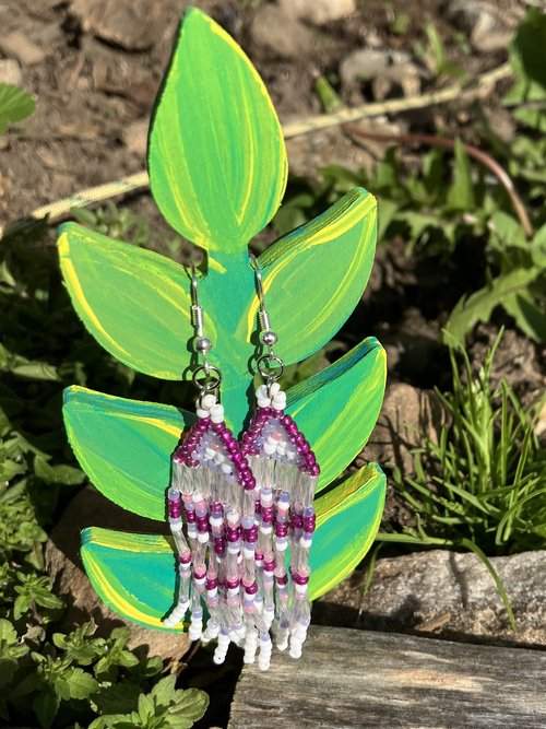 chevron pattern chandelier seed bead earrings