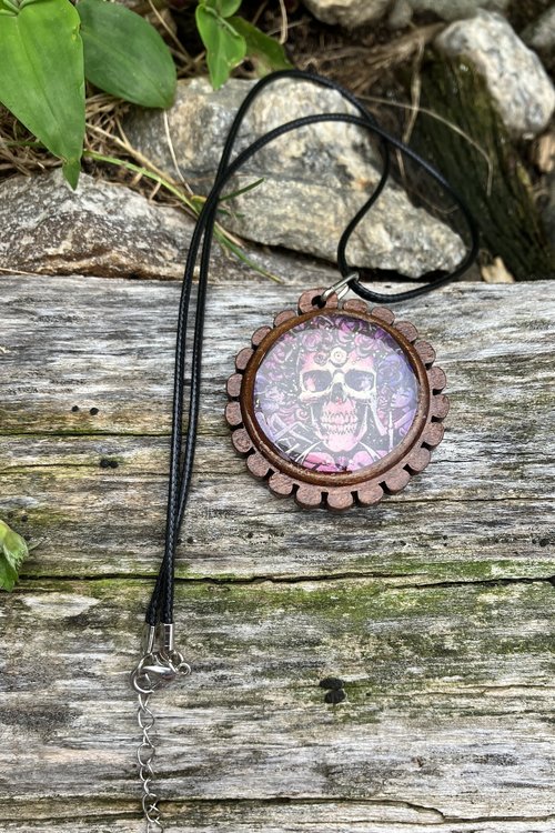 wooden skeleton pendant necklace
