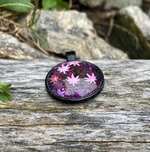 holographic Cannabis Leaves Glass and metal Pendant