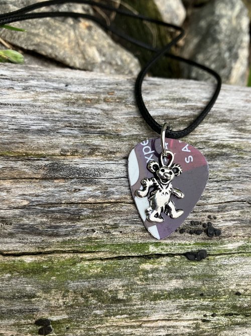 Grateful Dead  Dancing Bear Guitar pick necklace (maroonz )