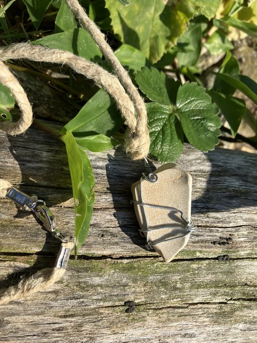 River Glass Necklace antique  croc pottery 