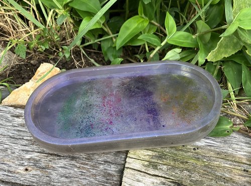 Resin Rolling/Trinket tray  (color shifting rainbow/  lavender/ rose gray  base)