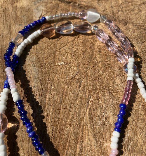 Peace ,Love and VW's pink white and blue  various glass ,metal beads Autumnal collection - 1