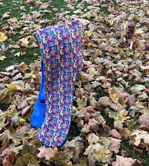 Handmade by Lucky Burrito Beautiful Hooded Scarves inspired by the designs of Sienna Rose*   vivid  psychedelic mushroom pattern wih coordinating  azure blue opposite reversible fleece 