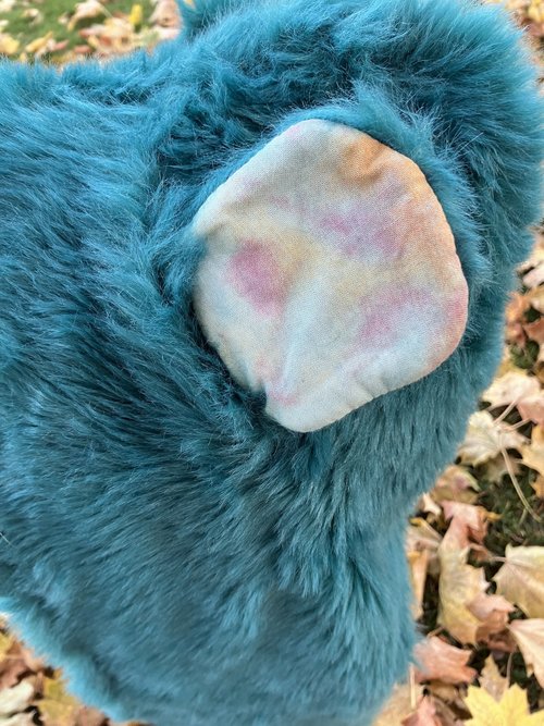 Handmade by Lucky Burrito Beautiful Hooded Scarves inspired by the designs of Sienna Rose* teal faux fur with ears and tie dye cotton opposite 