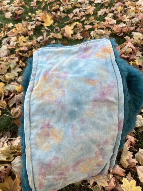 Handmade by Lucky Burrito Beautiful Hooded Scarves inspired by the designs of Sienna Rose* teal faux fur with ears and tie dye cotton opposite 