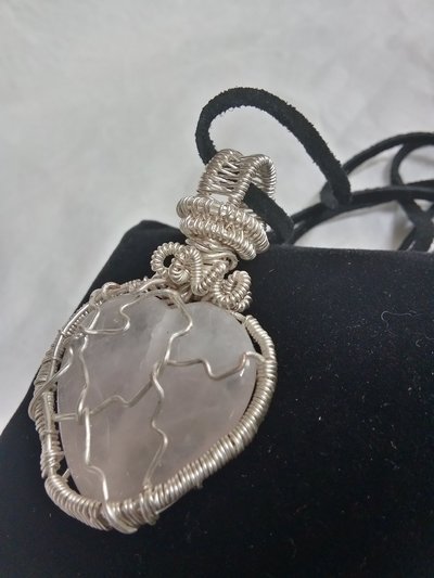 Heart shaped rose quartz wire wrapped necklace