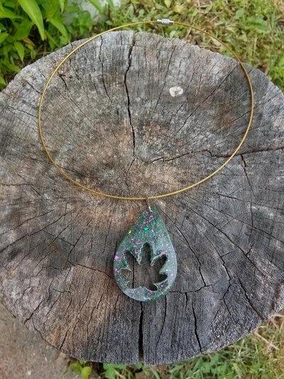 Resin teardrop cannabis leaf pendant