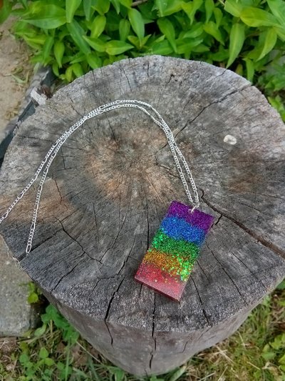 Resin rectangle  rainbow pendant 