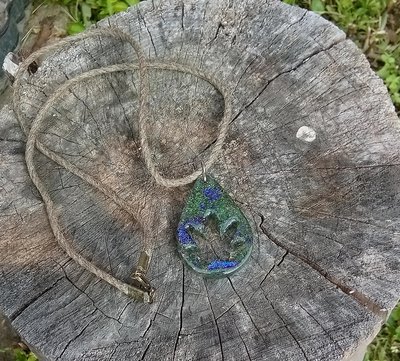 Resin teardrop cannabis leaf pendant 1