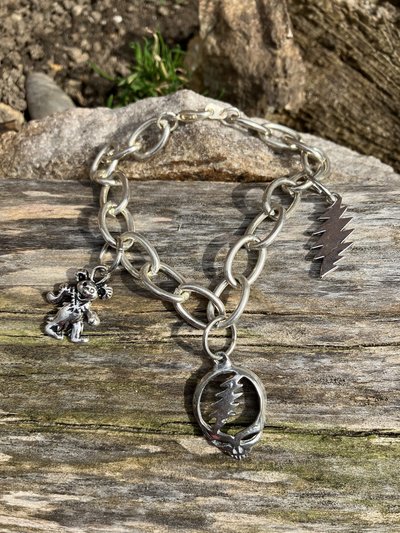 Silver chainlink charm bracelet with grateful dead charms
