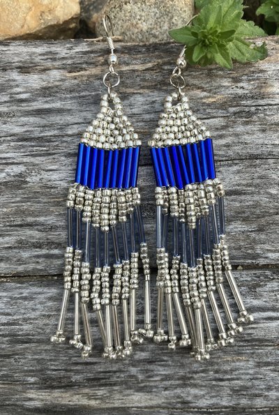 cobalt and azure blue beaded chevron Chandelier  earrings