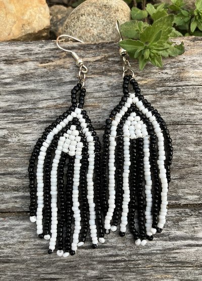 ebony and ivory seed beaded Chandelier earrings