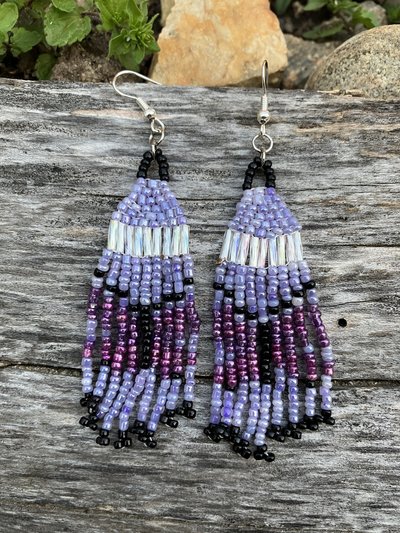 Purple and fuchsia  Butterfly pattern seed beaded Chandelier earrings
