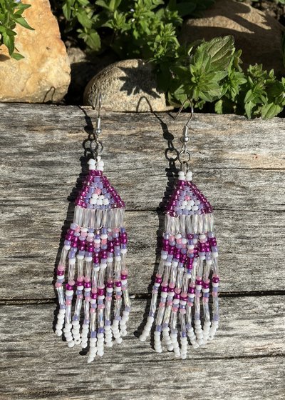 chevron pattern chandelier seed bead earrings