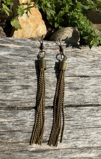 Antique gold  colored metal Tassel  earrings