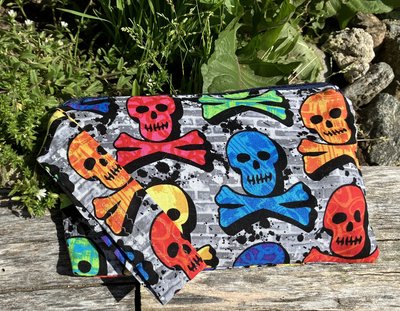 Handmade by Lucky Burrito Skulls and cross bones Handmade zippered wristlet bags (clutch) Large, up-cycled fabric