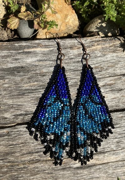 Two tone Blue  Wing  earrings