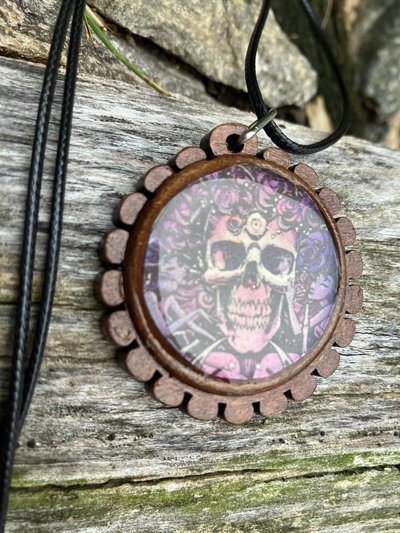 wooden skeleton pendant necklace