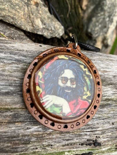 Jerry Garcia wooden pendant necklace