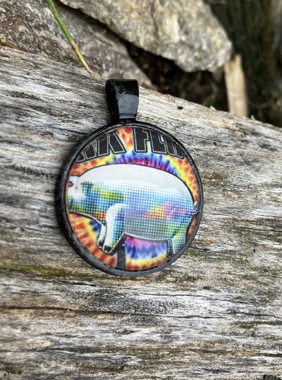 Pink Floyd Pig glass and metal pendant