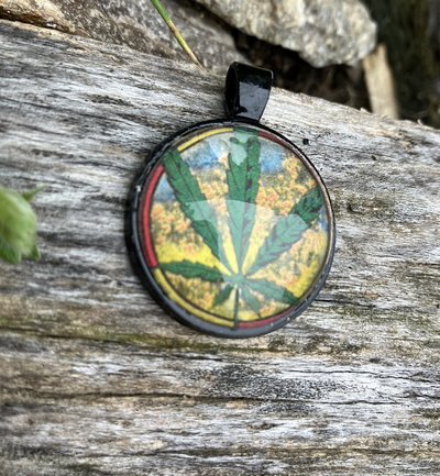  Cannabis Leaves Glass and metal Pendant