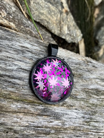 holographic Cannabis Leaves Glass and metal Pendant
