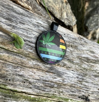  Cannabis Leaves  flag Glass and metal Pendant