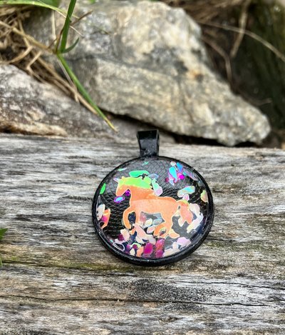 holographic Unicorn Glass and metal Pendants