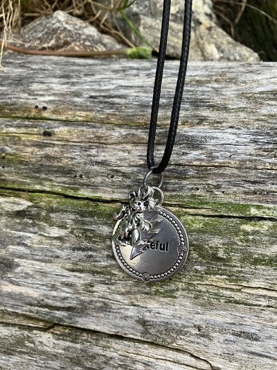 Grateful Dead  13 point lightning bolt  with beautiful stamped pendant that has the word "Grateful" embossed 