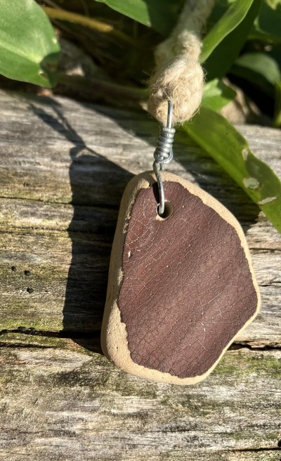 River Glass Necklace  brown crackle glaze pottery