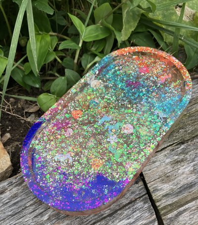 Resin Rolling /Trinket tray  (glittery unicorn sparkly color scheme)