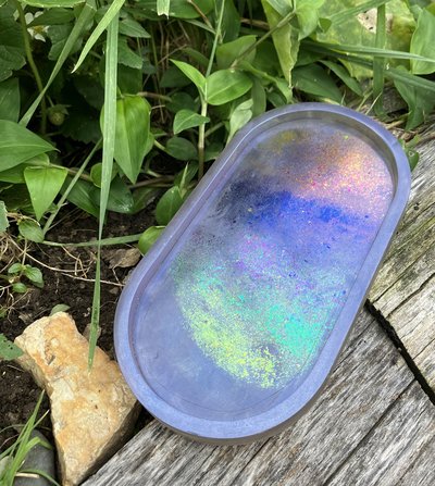 Resin Rolling/Trinket tray  (color shifting rainbow/  lavender/ rose gray  base)